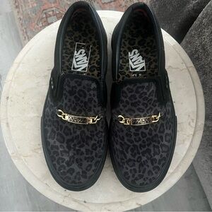 VANS Cheetah Black Gray Slip On Shoes Sneakers Sz 7.5